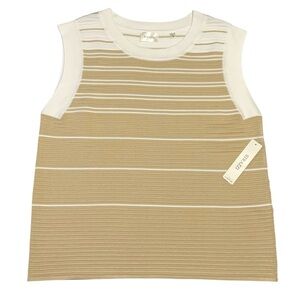 STRAZZI Women's Striped Vest Ribbed Sweater Tank Taupe/ Ivory Woven Top size L